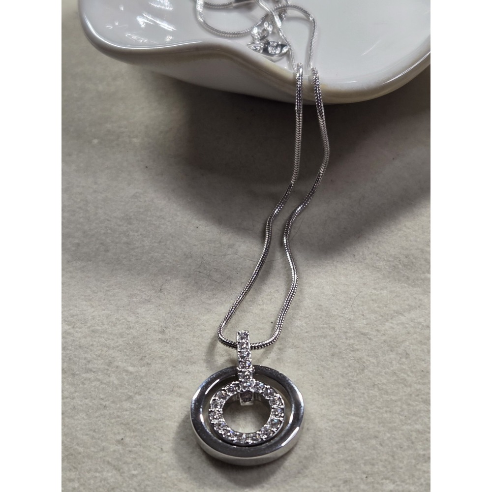 Swarovski Double Circle Crystal Pendant Necklace Rhodium Silver Swan Logo